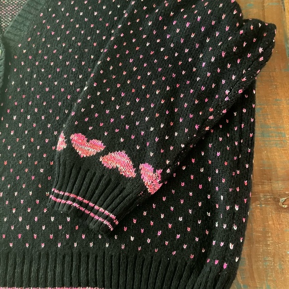 Torrid Heart Print Cardigan Sweater Black Size 5X Drop Shoulder Button Front - Picture 3 of 13